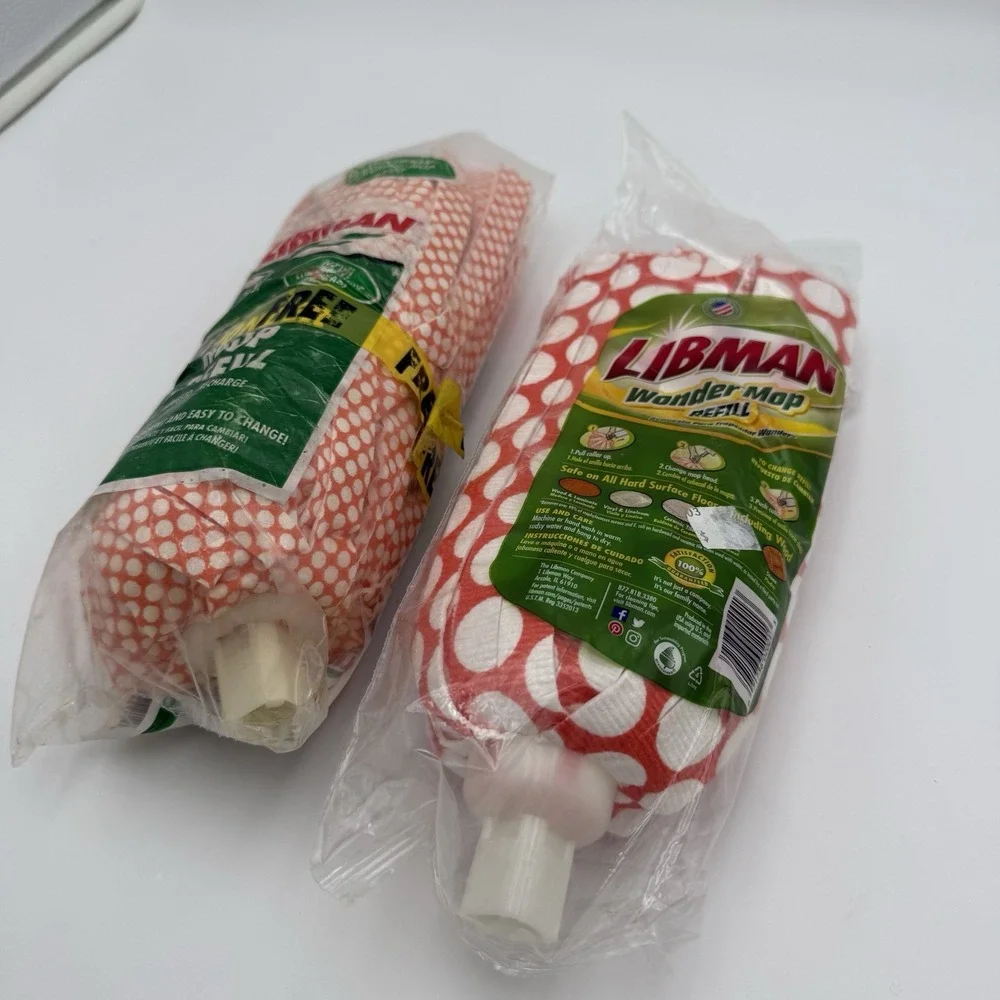 Libman Wonder‎ Mop Refill Machine Washable Lot Of 2 Red White Opened But Unused